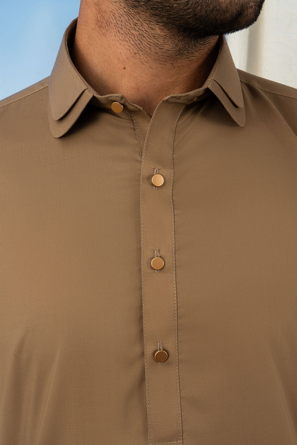 Stitched Classic Kurta Shalwar With Button Placket Detail for Men - Brown
