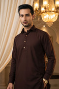 Classic Kameez Shalwar with Elegant Detailing - Chocolate Brown
